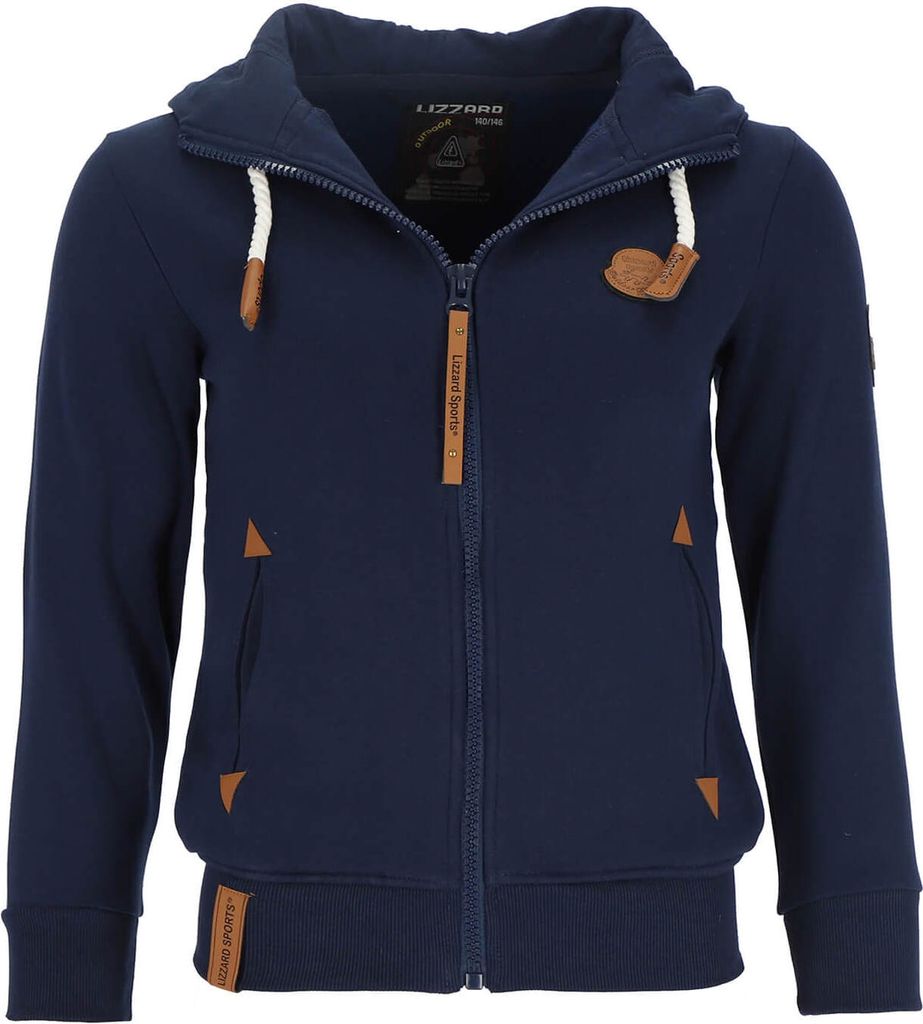 Lizzard Sports Kinder Sweatjacke Unifarben mit Kapuze - Kapuzenjacke mit Reißverschluss in Navy Größe 116-122