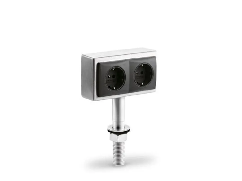 Prise de courant îlot en acier inox brossé THEBO avec doubles connexions