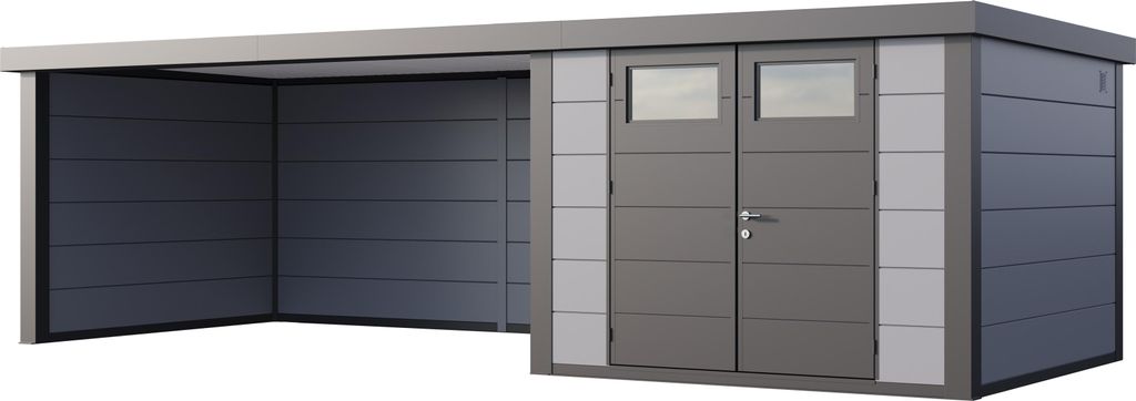 Telluria Metallgerätehaus Classico 3030 mit Lounge Anbau (ca. 450 cm Breite) lichtgrau Lounge-Anbau links