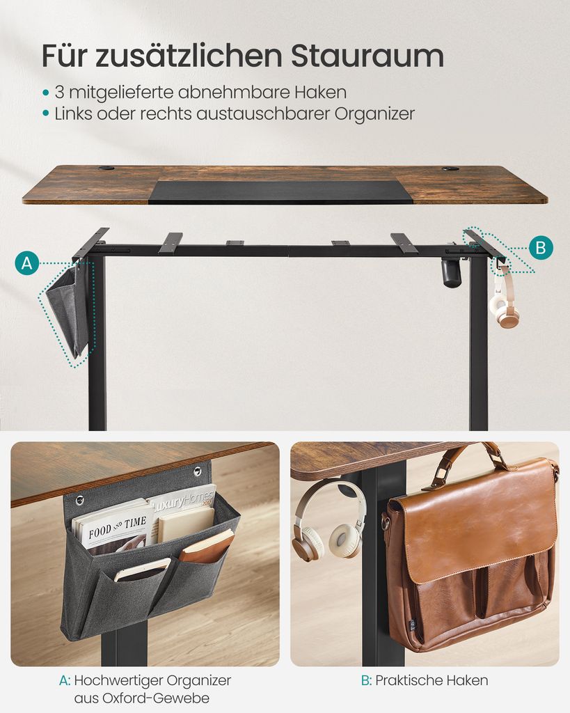 SONGMICS Výškově nastavitelný elektrický stůl 120 cm se 4 Obrázek produktu 7