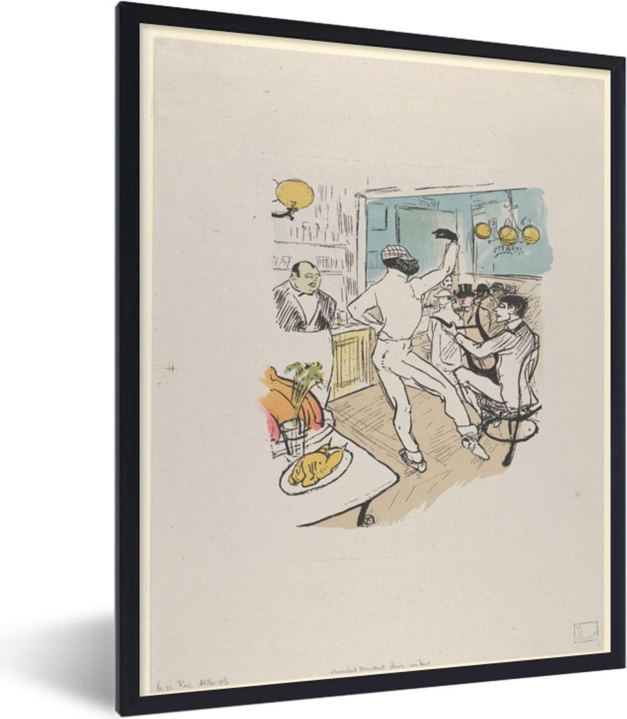 MuchoWow Gerahmtes Poster Chocolat tanzt in der Achille-Bar - Gemälde von Henri de Toulouse-Lautrec 60x80 cm - Poster mit Schwarzem Bilderrahmen...