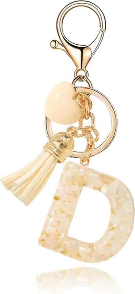 Portachiavi BRL329D Flamenco Mystique: Oro Bianco, Lettera D e Cuore