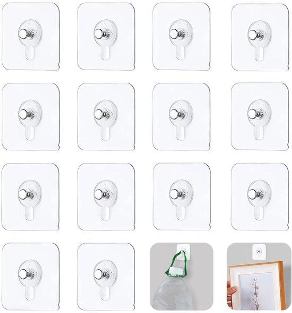 Selbstklebende Bilderrahmenhaken 14er, transparente Kleberahmen ohne Bohren, Selbstkleber für Bilder, Fotos, Poster, Dekorationsbilder