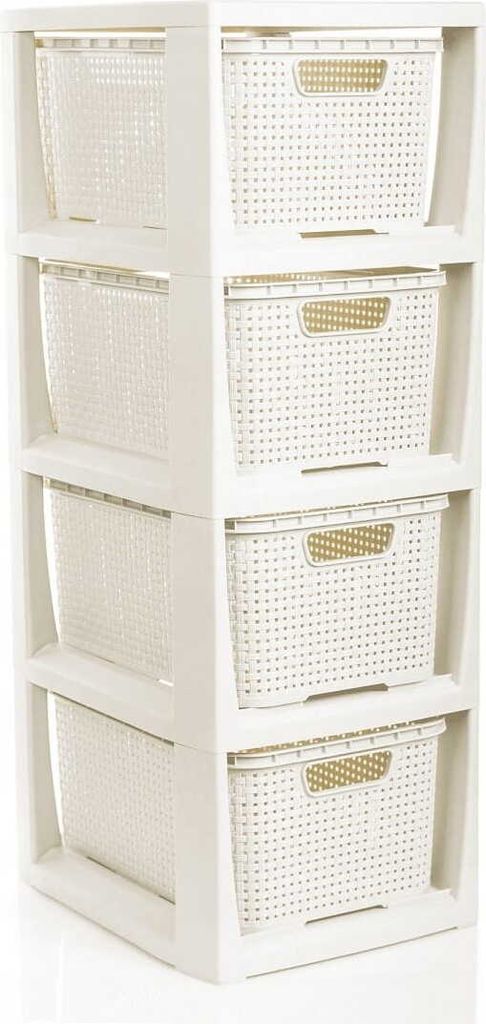 Cassettiera Branq in rattan - 4 cestini bianco antico Immagine del prodotto 