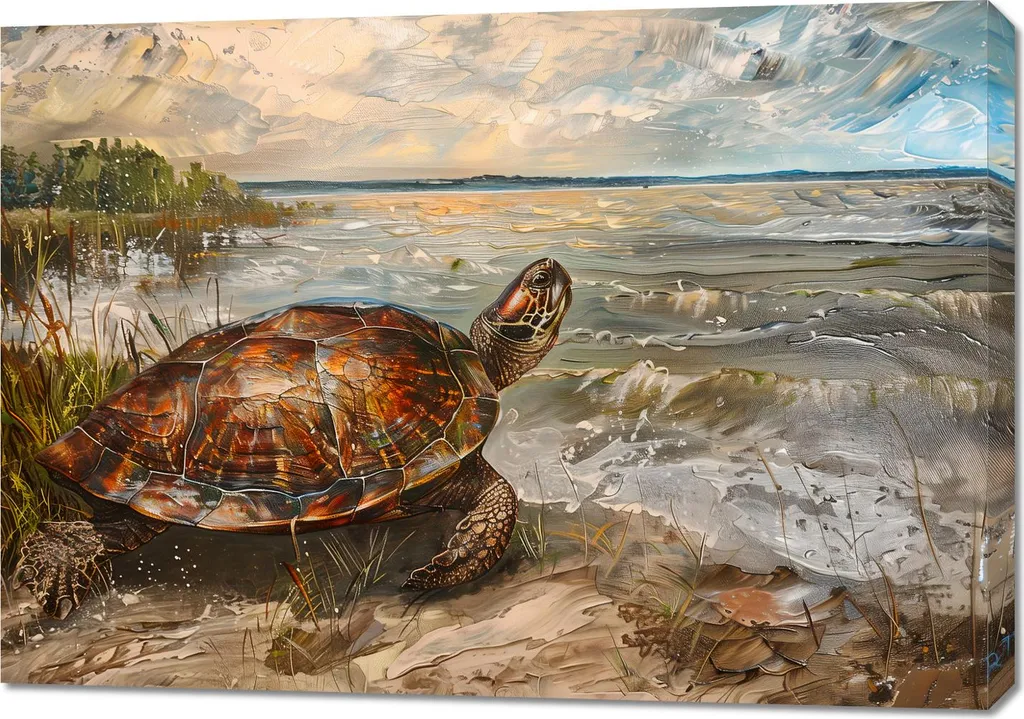 Décoration Murale Tortue côtière 100x70 cm - Tableau sur Toile de Qualité