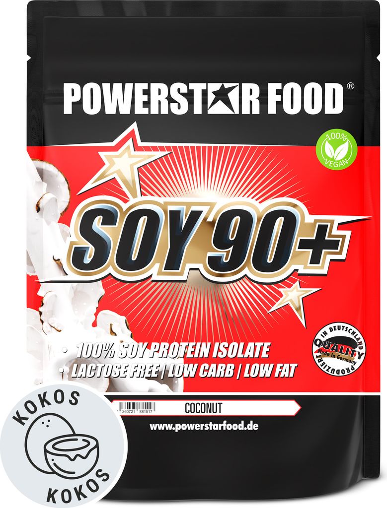 Powerstar SOY 90+ | 1kg Soja-Protein-Isolat | Gentechnisch unverändert & GMO-frei | Veganes Eiweiß-Pulver zum Muskelaufbau | Coconut