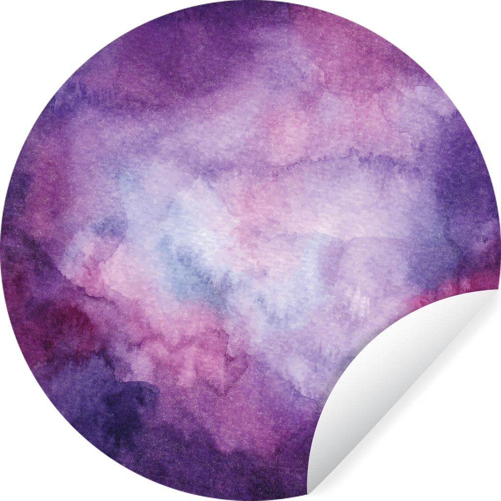 MuchoWow Runde Wandtattoo - Wandsticker Tapete Aufkleber Aquarell - Lila - Malerei Ø 30 cm Selbstklebend und Repositionierbar - Wandaufkleber - ...