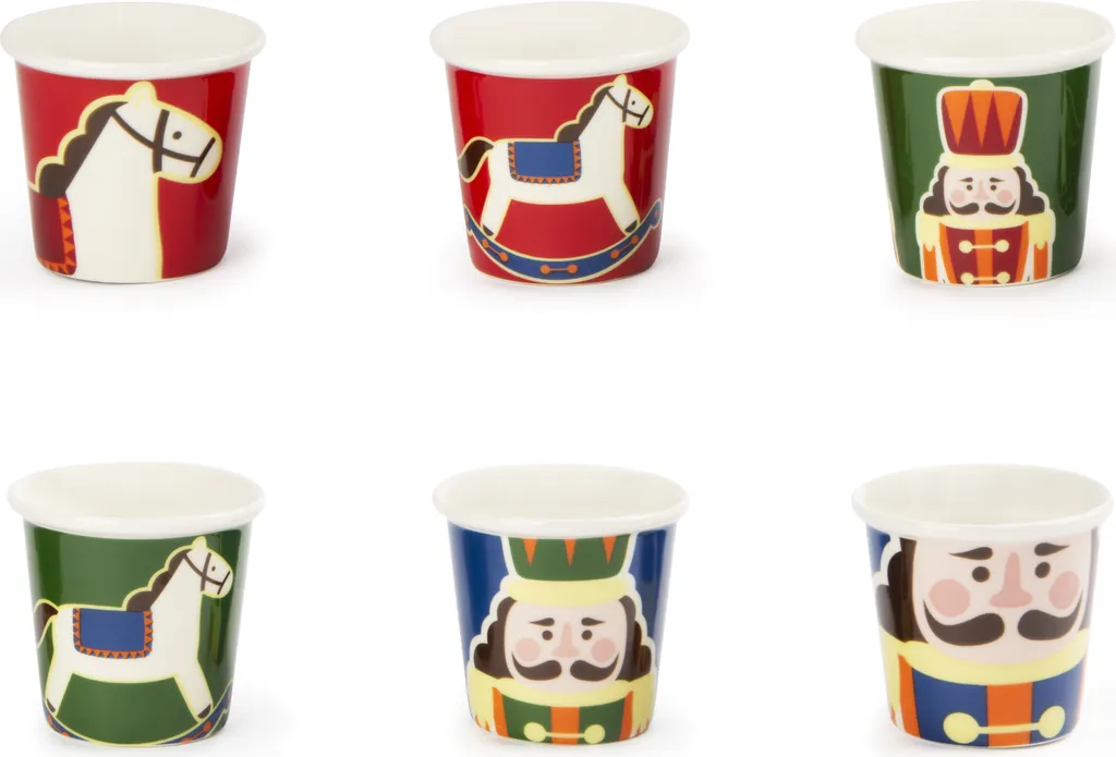 Excelsa Set 6 Tazzine Caffè Vintage Christmas Porcellana Natalizie