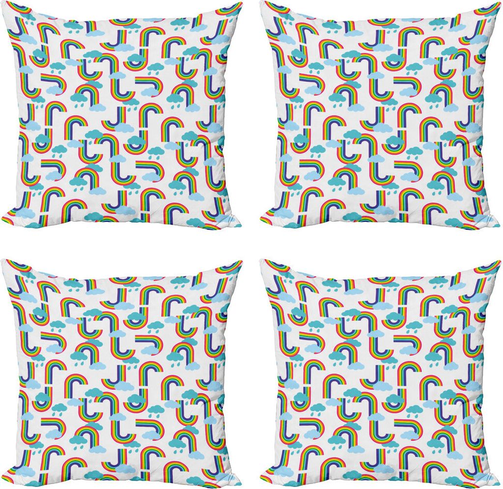 ABAKUHAUS Karikatur Kissenbezug Set (4 Stück), Regenbogen und Wolken Muster, Moderner Doppelseitiger Digitaldruck, 45 cm x 45 cm, Aus Weiß und Mu...
