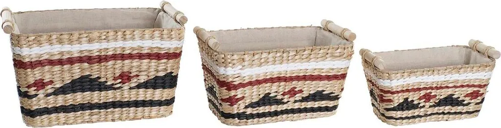 Set de 3 paniers DKD Home Decor blanc noir marron en fibre 39x27x27cm