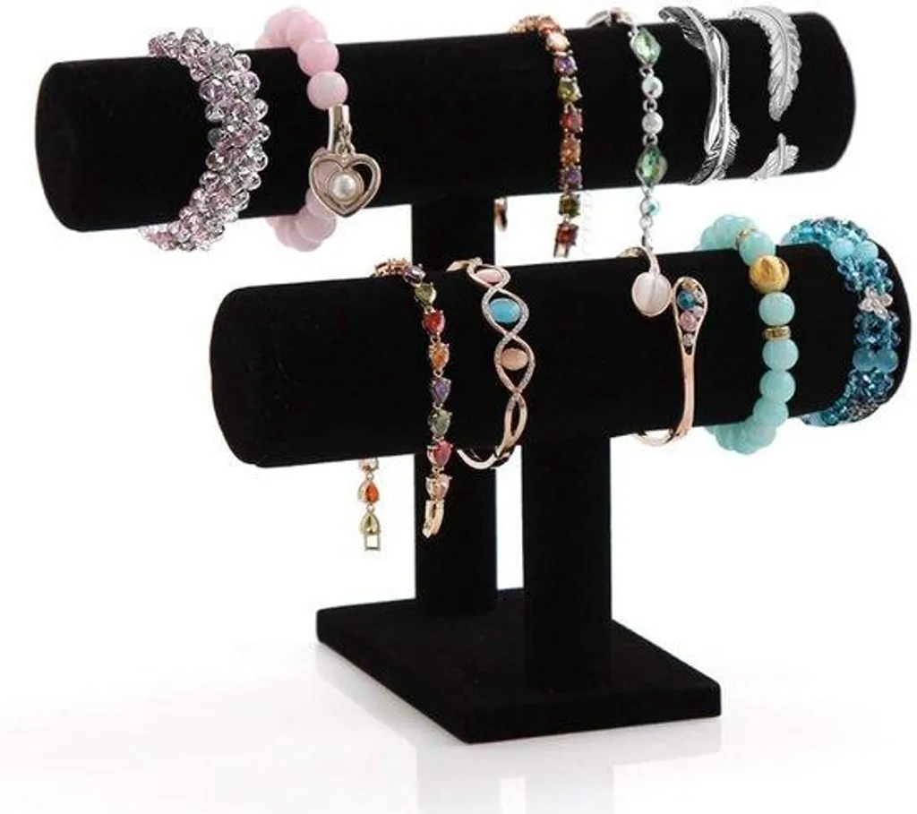 Organiseur de bijoux noir à 2 rangées pour ranger bracelets et jonc