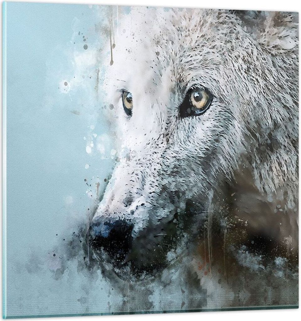 Bilder auf glas - Einteilig - Weiß Der Wolf Bild - 40x40cm - Glasbilder - Wandbilder - Bilder - zum Aufhängen bereit - Wanddekoration aus Glas - ...