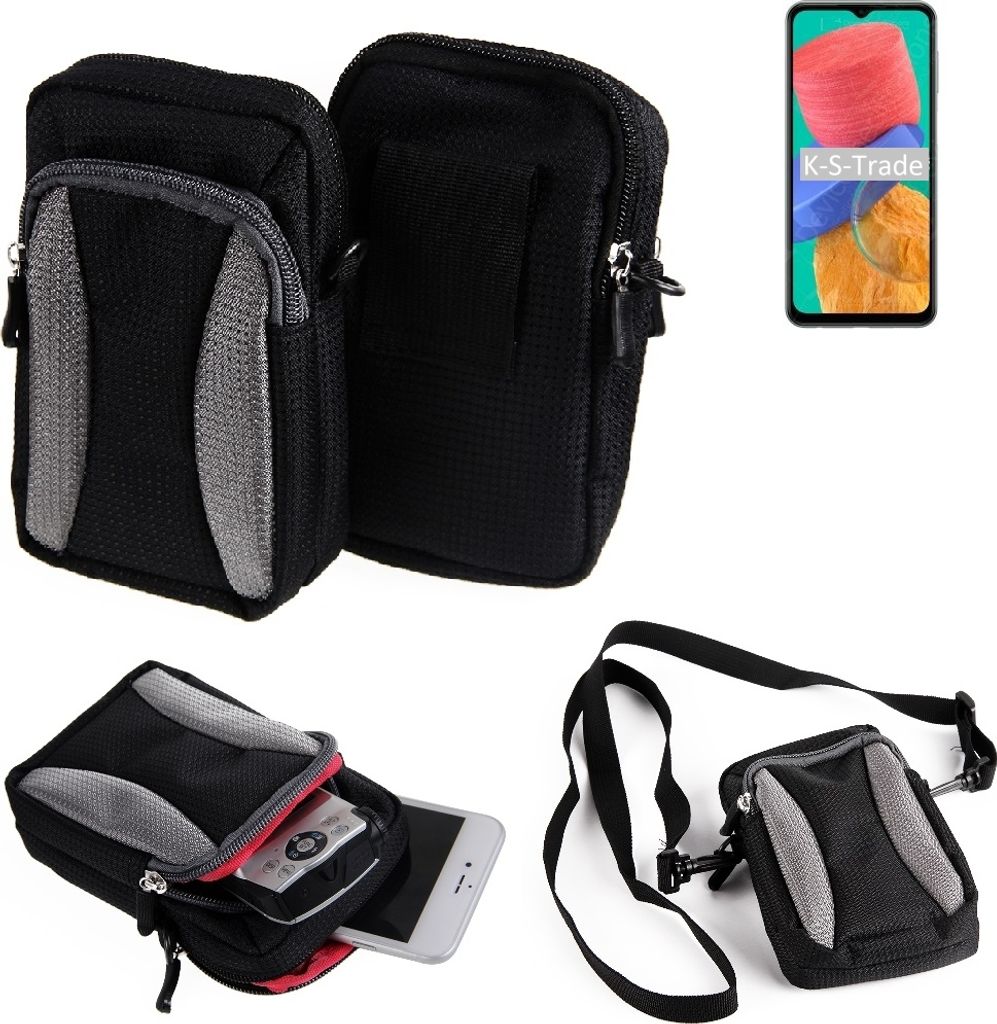 K-S-Trade Holster Schutz Hülle kompatibel mit Samsung Galaxy M33 5G Handy Hülle Gürteltasche Umhängetasche mit Zusatzfach schwarz