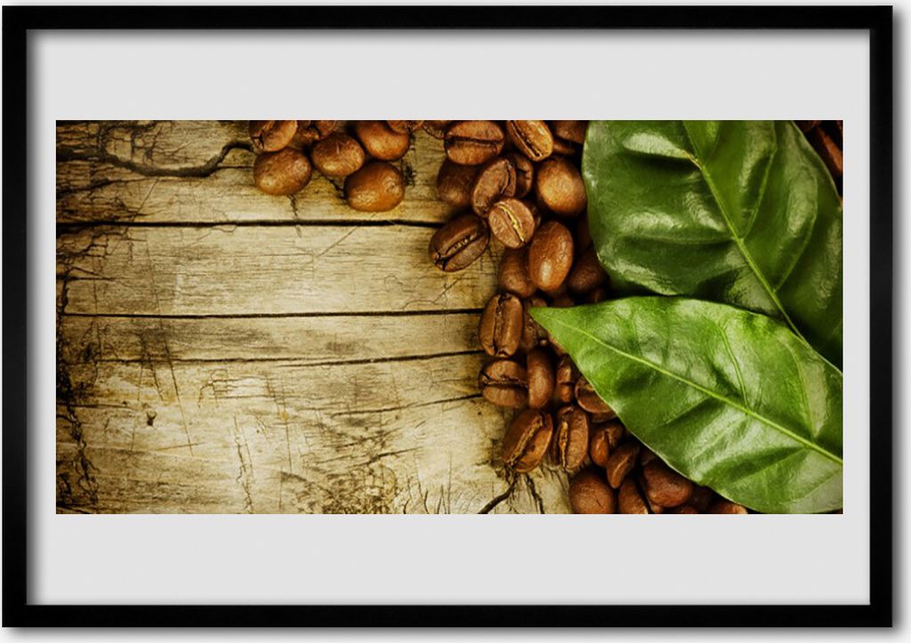 Bild 100x70 MDF-Rahmen Wandkunst Kaffeebohnen Blätter Küche