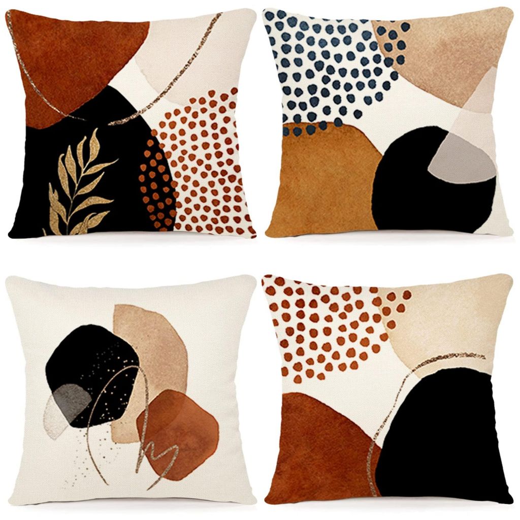 4er-Set Kissenbezüge, 40 x 40 cm, dekorative Leinenkissen, moderne Sofakissen, Kissenbezüge mit abstraktem Boho-Muster für Sofa, Schlafzimmer, S...