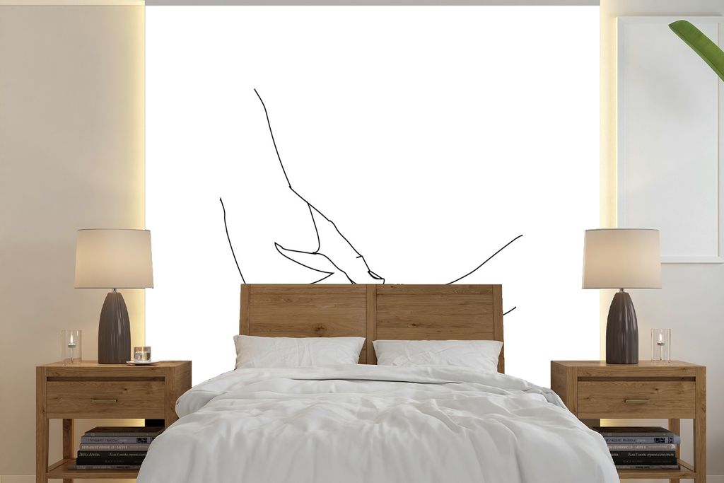 MuchoWow Fototapete für Wohnzimmer oder Schlafzimmer Wandtapete Vinyl Motivtapete Beziehung - Strichzeichnung - Hand - 220x220 cm - Tapeten