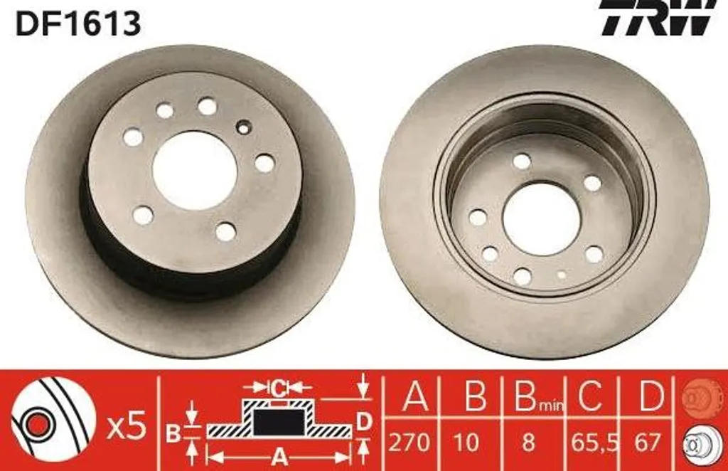 Disque de frein TRW DF1613 OE 90272328 pour Opel Omega et Senator