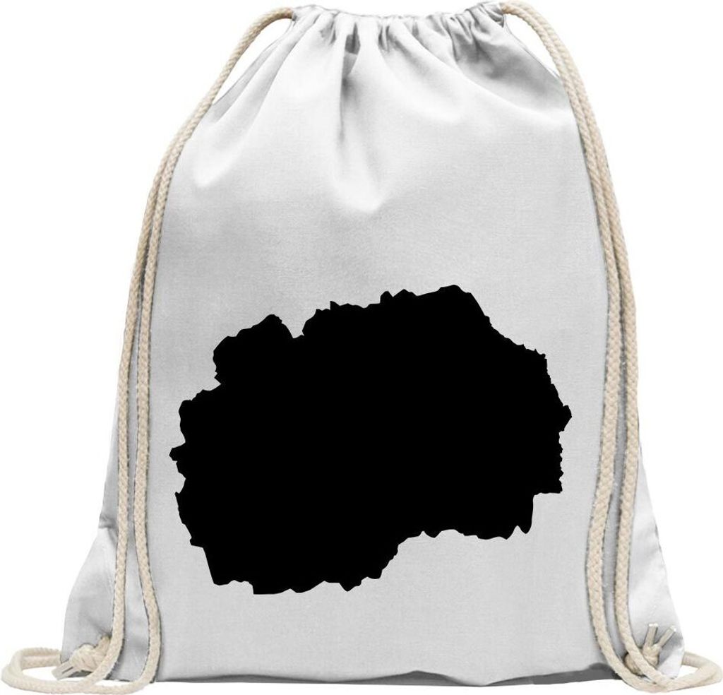 Kiwistar - Turnbeutel - weiss - Mazedonien Umriss Kontur - Fun Rucksack Sport Beutel Gymsack Baumwolle mit Ziehgurt