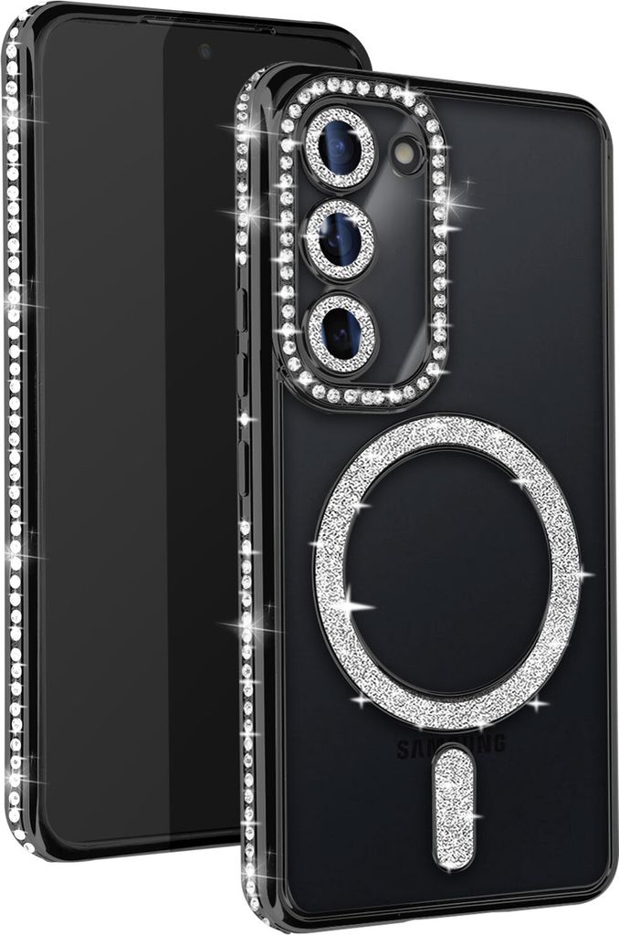 Avizar, Diamant-Hülle für Samsung S23 – MagSafe-Schutz mit Strass-Rand, Schwarz