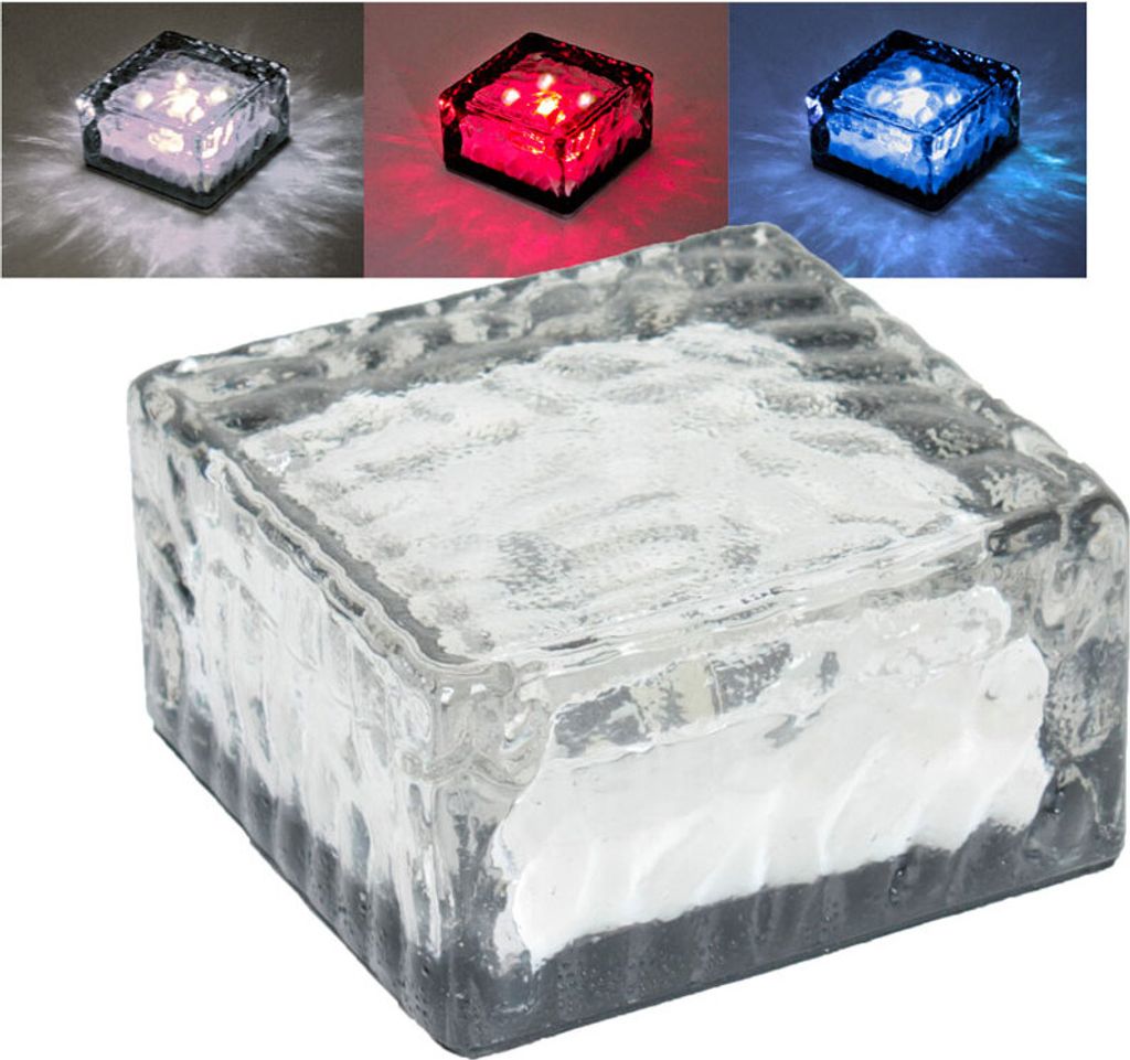 3er Set LED Solarleuchten rot weiss blau in Eiswürfelform