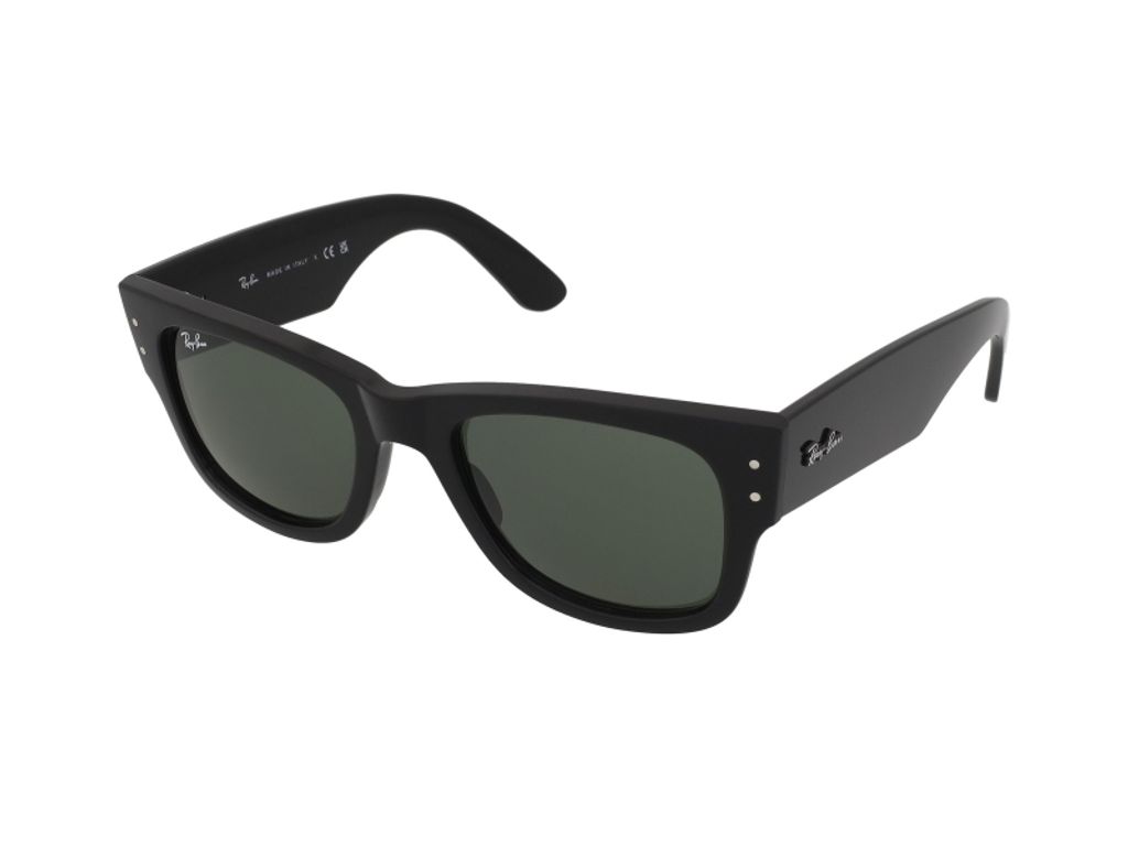 A pair of black sunglasses on a white background.