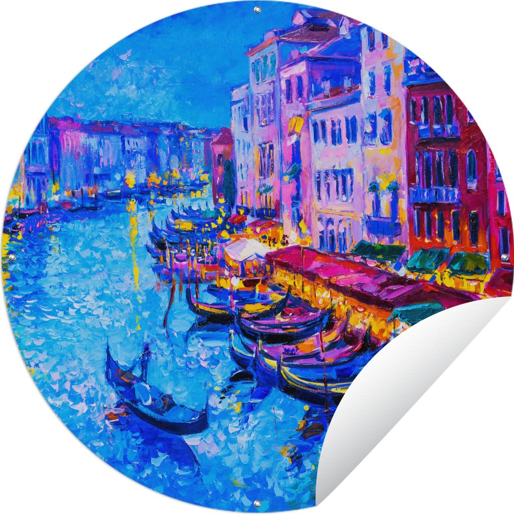MuchoWow Gartenposter Outdoor-Poster Rund Malerei - Italien - Boot - Wasser - Architektur Ø 120 cm Gartendeko Rundes Poster draußen