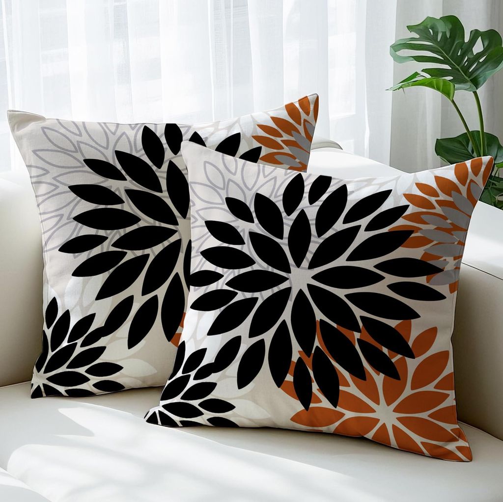 Kissenbezug 40x40 cm Modernes Dahlien-Dekokissen, doppelseitig gemustert, schwarz-graues Blumenmuster, Sofakissen, Outdoor-Kissen, Leinen, dekorati...