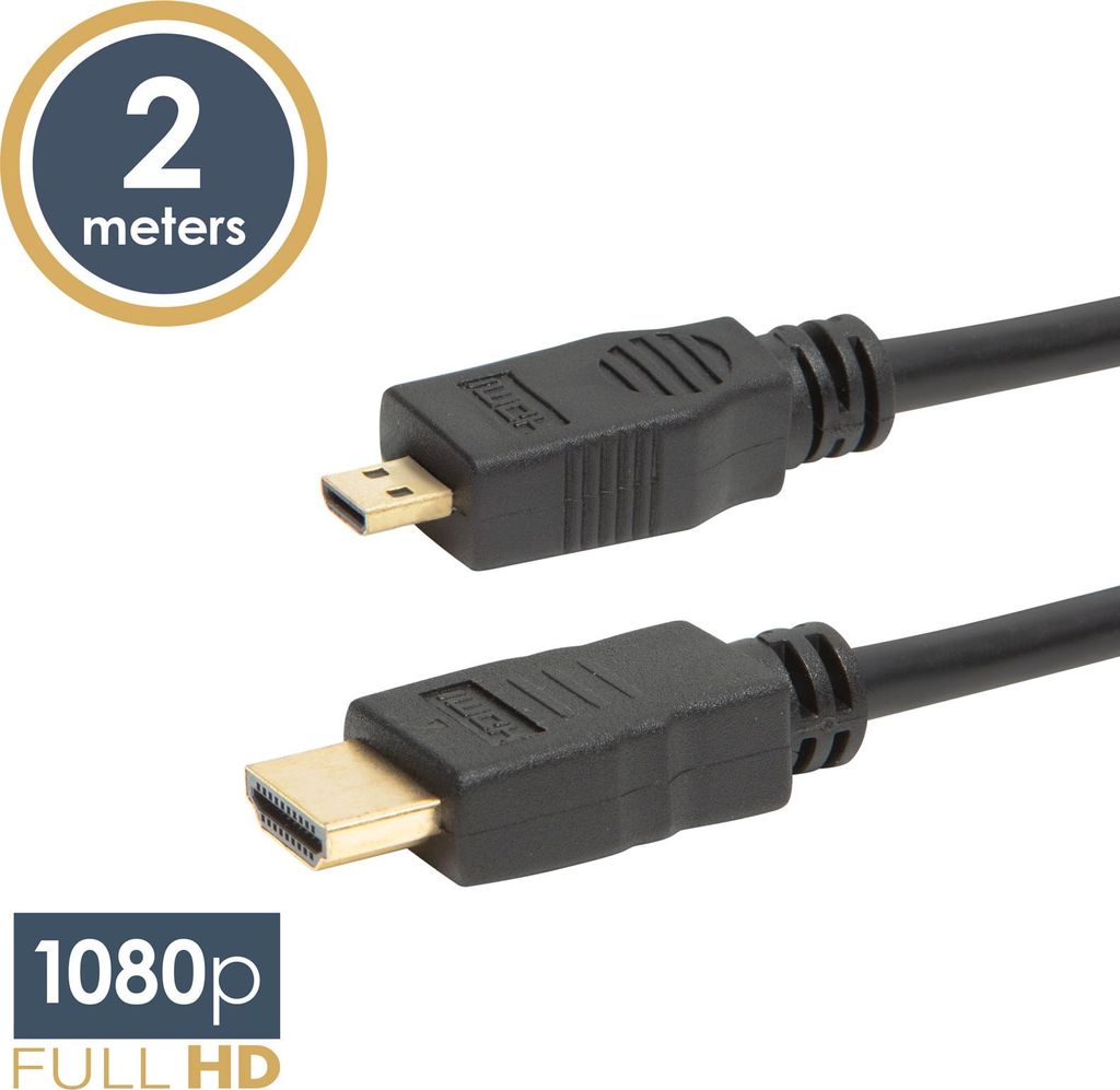 Micro-HDMI-Kabel – 2 m – HDMI auf Micro-HDMI – 24-Karat-vergoldete Anschlüsse – doppelt geschirmt – 1080p Full HD – Version 1.3B – u...