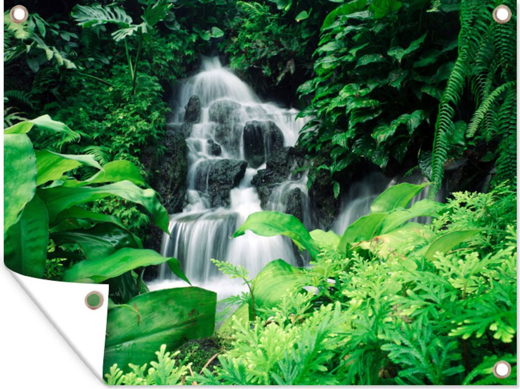 MuchoWow 40x30 cm Outdoor-Poster Gartendeko Sichtschutz Garten Poster für den Garten Wasserfall in einem botanischen Garten