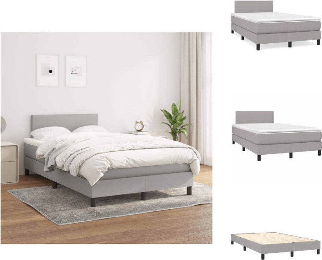 vidaXL Boxspringbett mit Matratze Hellgrau 120x200 cm Stoff - Betten & Bettgestelle