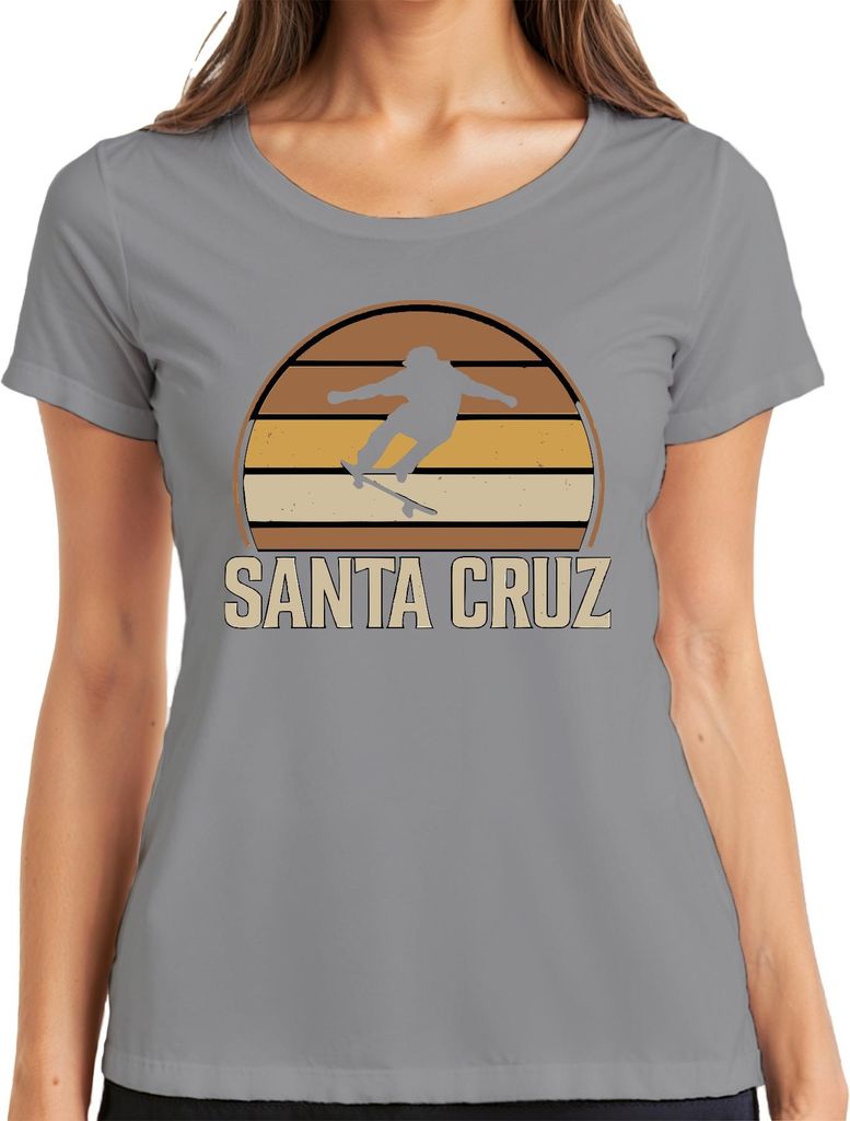 Santa Cruz Skateboard Retro Skater Vintage Sunset Surfer Cali Damen T-Shirt, Grau, S