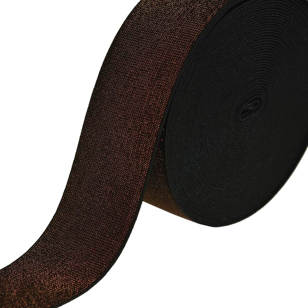 10m edles Glitzer-Gummiband elastisches Glitzerband Gummilitze Flachstrickgummi Variantenwahl, Größe:50mm, Farbe:braun-schwarz