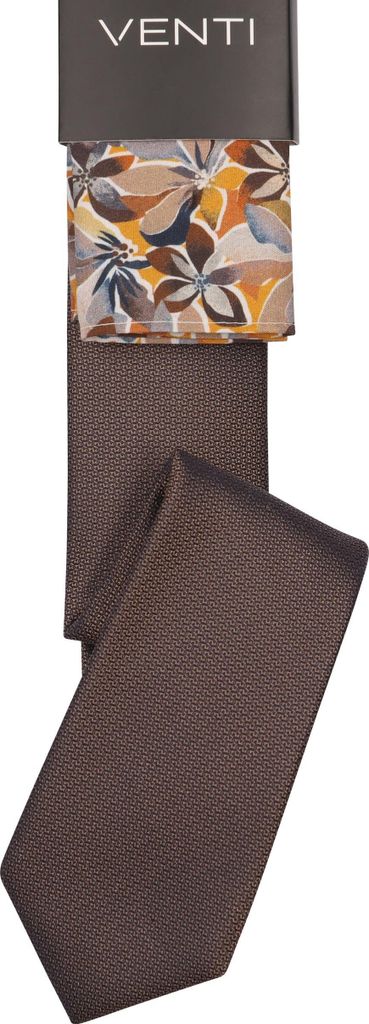 VENTI Herren Krawatte 6cm Einstecktuch Set-2-tlg Seide gewebt Braun