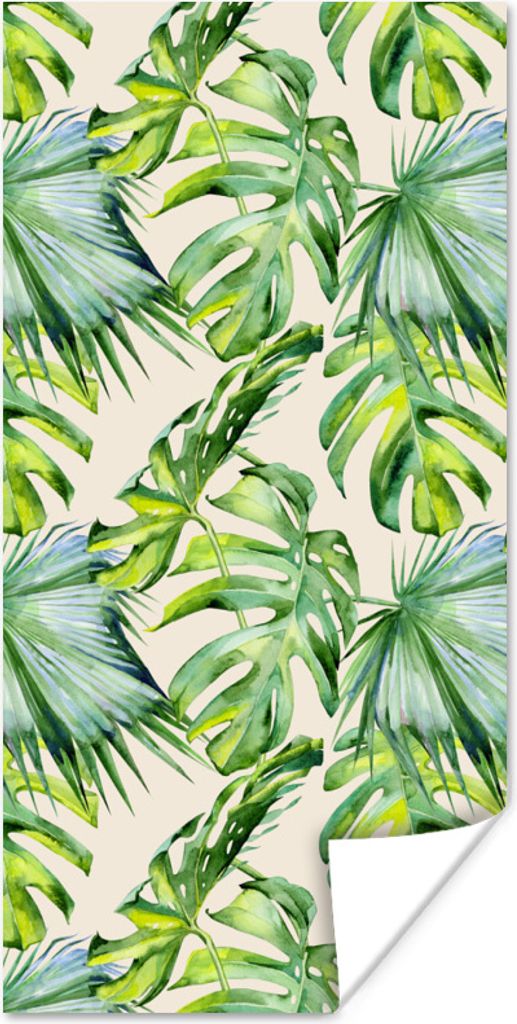 MuchoWow Poster Blätter - Muster - Monstera 60x120 cm - Wandschmuck
