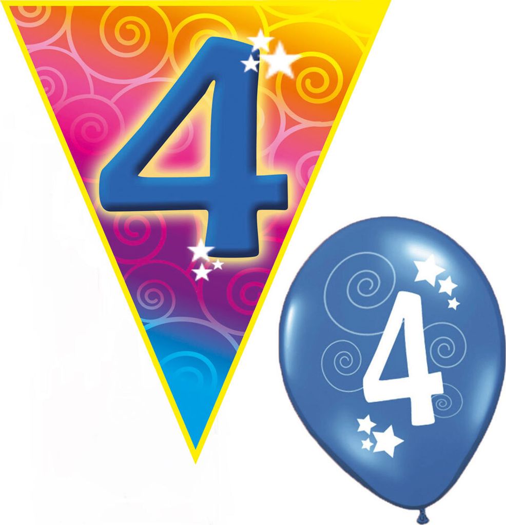 Set Kindergeburtstag Luftballons und Girlande 4 Jahre Produktbild 