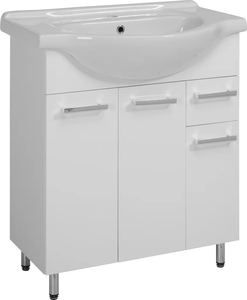 Lavabo Colonne 75cm Blanc Brillant Stamar avec Pieds et Armoire Large