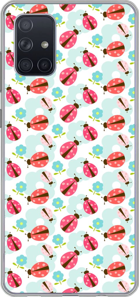 MuchoWow Handyhülle Schutzhülle Hülle für Telefoonhoesje Samsung Galaxy A51 Mädchen - Marienkäfer - Blumen - Muster - Mädchen - Kinder - K...