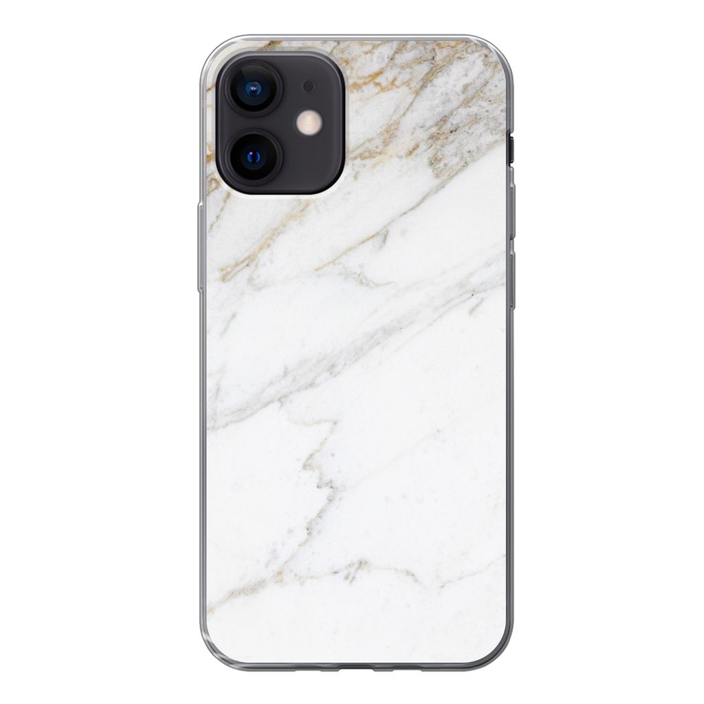 MuchoWow Handyhülle Schutzhülle Hülle für iPhone 12 Marmor - Stein - Weiß - Gold - Marmoroptik - Stein - Luxus Silikon Softcase Handy Hülle...