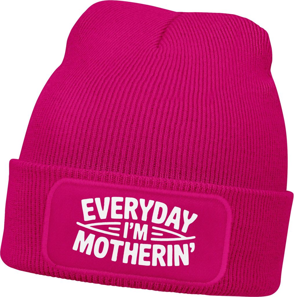 Damen Beanie Mom Spruch Everyday Mothering Strickmütze Aufdruck Lustig Sarkasmus Damenmütze Moonworks