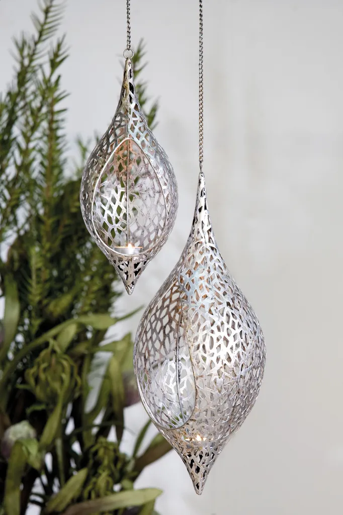 Décoration de Salon : Duo de Photophores Suspendus Purley Argent 99cm