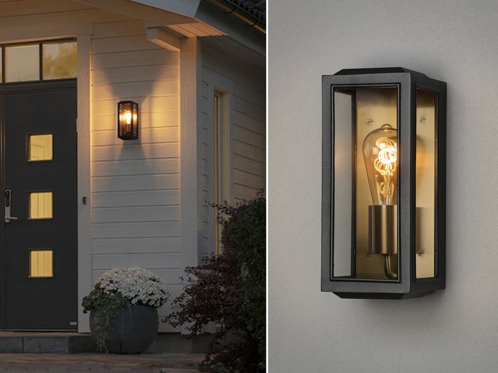 LED Außenwandleuchte Gartenlaterne für draußen Terrassenbeleuchtung Schwarz Gold