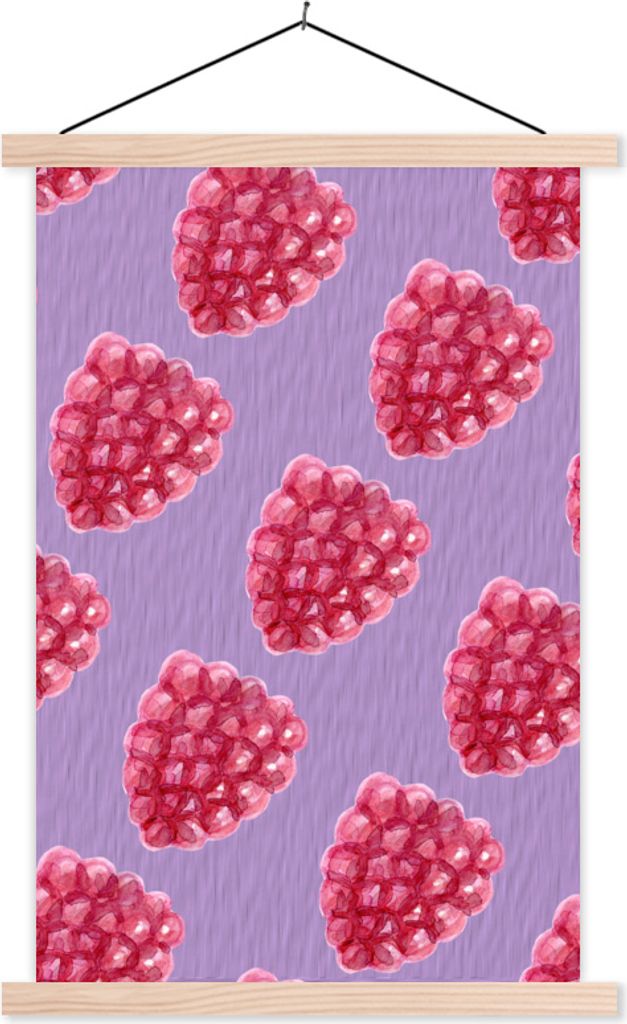 MuchoWow Textilposter Himbeeren - Obst - Violett 120x180 cm mit holzfarbenen Rahmen - Textil-Plakat