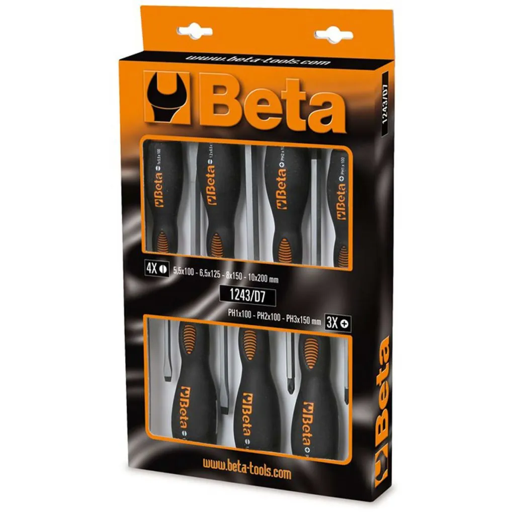 Tournevis Beta 1243/D7 haute résistance en acier - Set de 7 unités