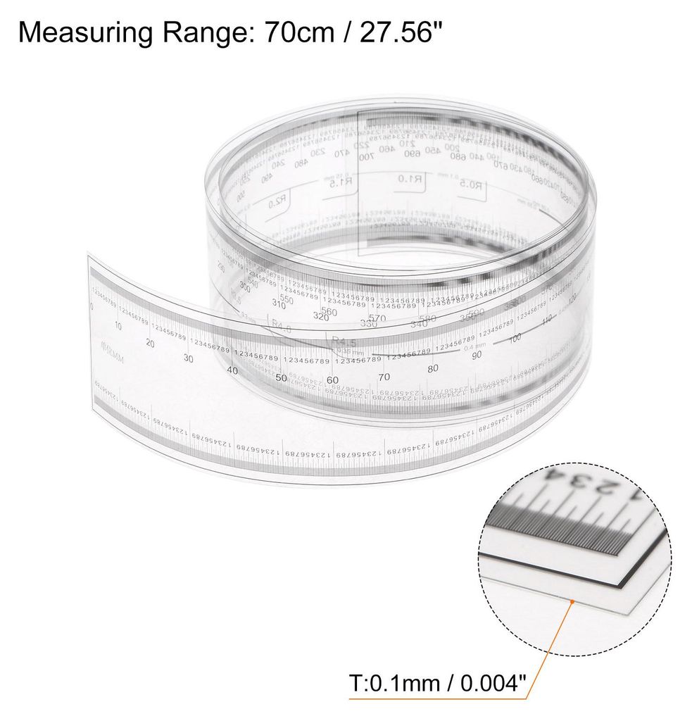 Folien Flexibel Lineal 70cm 0.1mm Skala mit R Winkel & Breite Linien PET Kunststoff Faltung Gerade Lineal Kalibrierung Weiche Messwerkzeug fš¹r F...