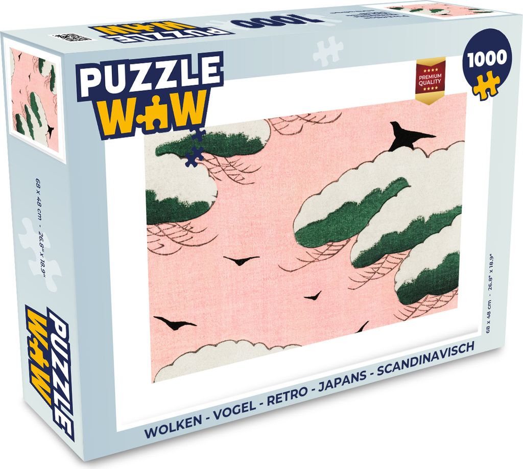MuchoWow Puzzle 1000 Teile Wolken - Vogel - Retro - Japanisch - Skandinavisch - Erwachsene - Rätsel