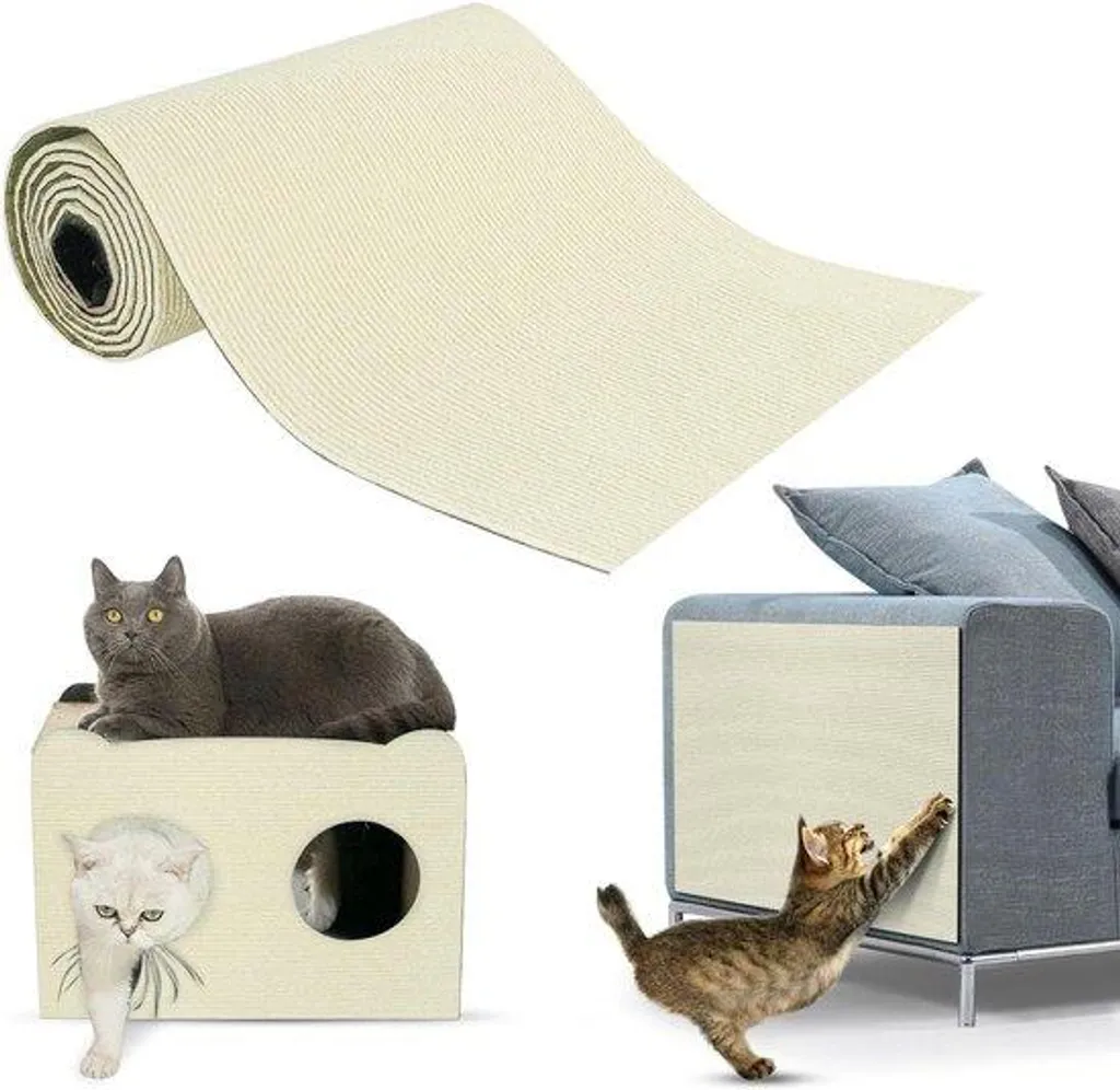 Tapis griffoir autocollant résistant 30x100 cm - Sisal beige pour chat