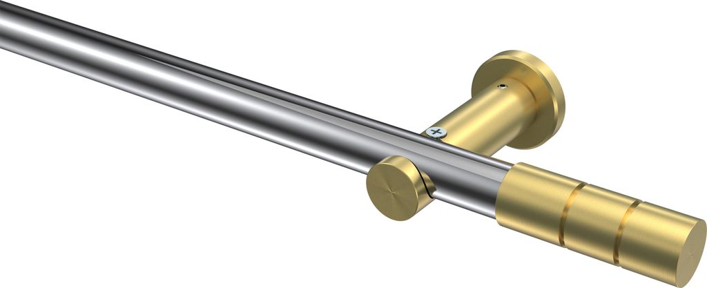 Interdeco Gardinenstange / Vorhangstange Chrom / Messing-Optik, Typ Platon Elanto (Rillenzylinder) ohne Ringe, 20 mm Ø 1-läufig, 100 cm