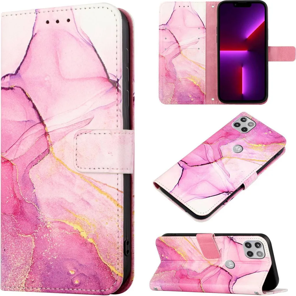 Cover Marmo Rosa per Moto One 5G Ace - Custodia Wallet Card Holder