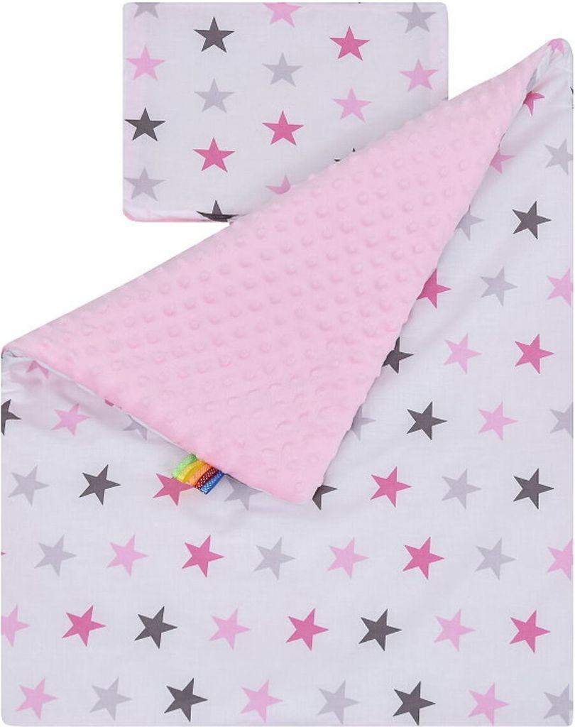 Baby-Delux Babydecke Kinderwagen Kissen Set Nicky Plüsch Baumwolle doppelseitig Magic Rosa - Rosa