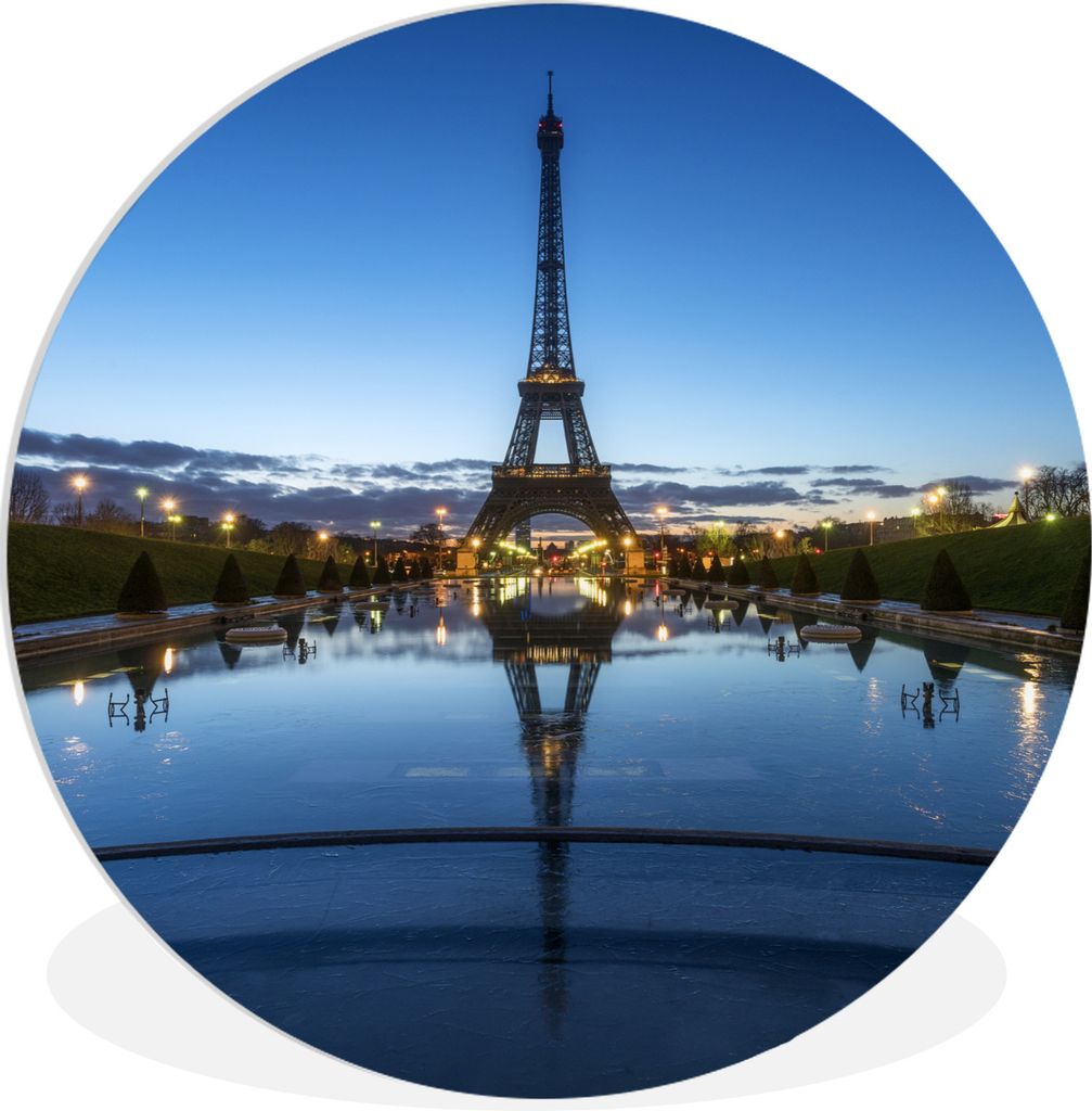 MuchoWow Rundes Wandbild - Runde Bilder Der Eiffelturm am Abend bei sehr klarem Himmel in Paris Ø 30 cm Kreis Wanddekoration Kunststoff - Wandkr...